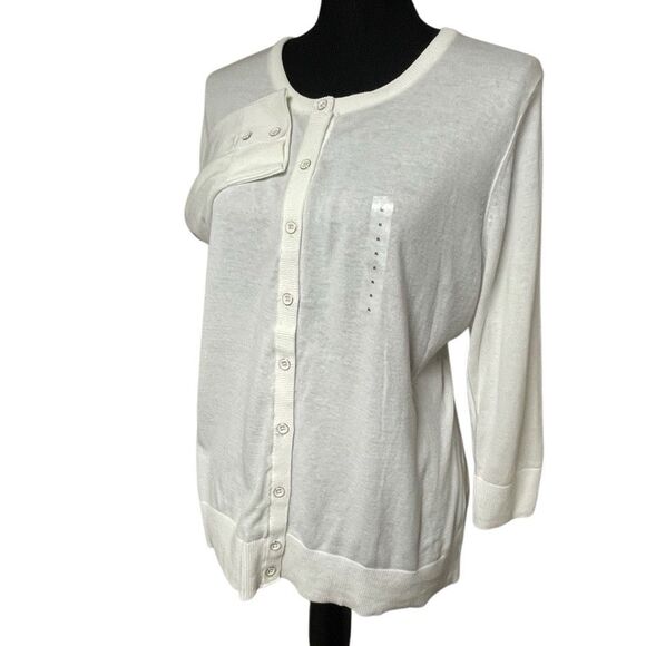 GAP Snowflake Milk White 3/4 Sleeve Crewneck Cardigan Sweater - Picture 2 of 7